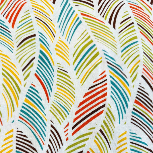 Palm print fabric in brown multi tones on linen rayon blend