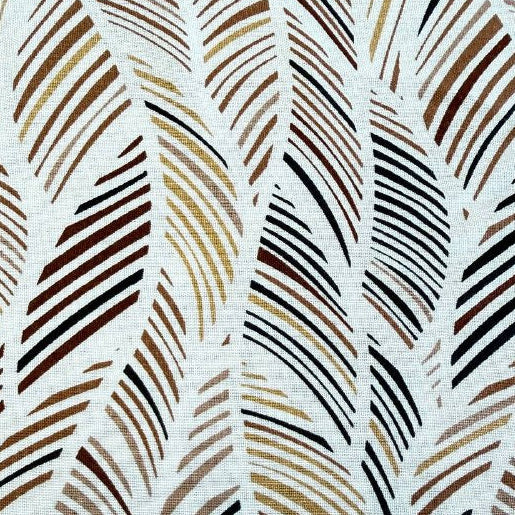 Palm print fabric in brown multi tones on linen rayon blend