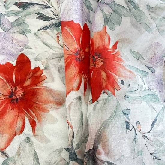 Telio lilac red floral ramie fabric with soft watercolor print