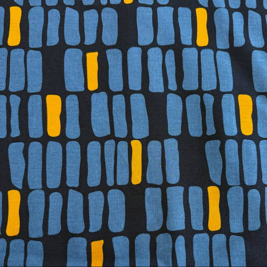 Zen Chic Urban Whisper Mochi Linen geometric fabric in blue navy and ivory grey colourways