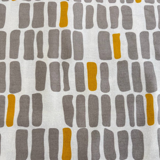 Zen Chic Urban Whisper Mochi Linen geometric fabric in blue navy and ivory grey colourways