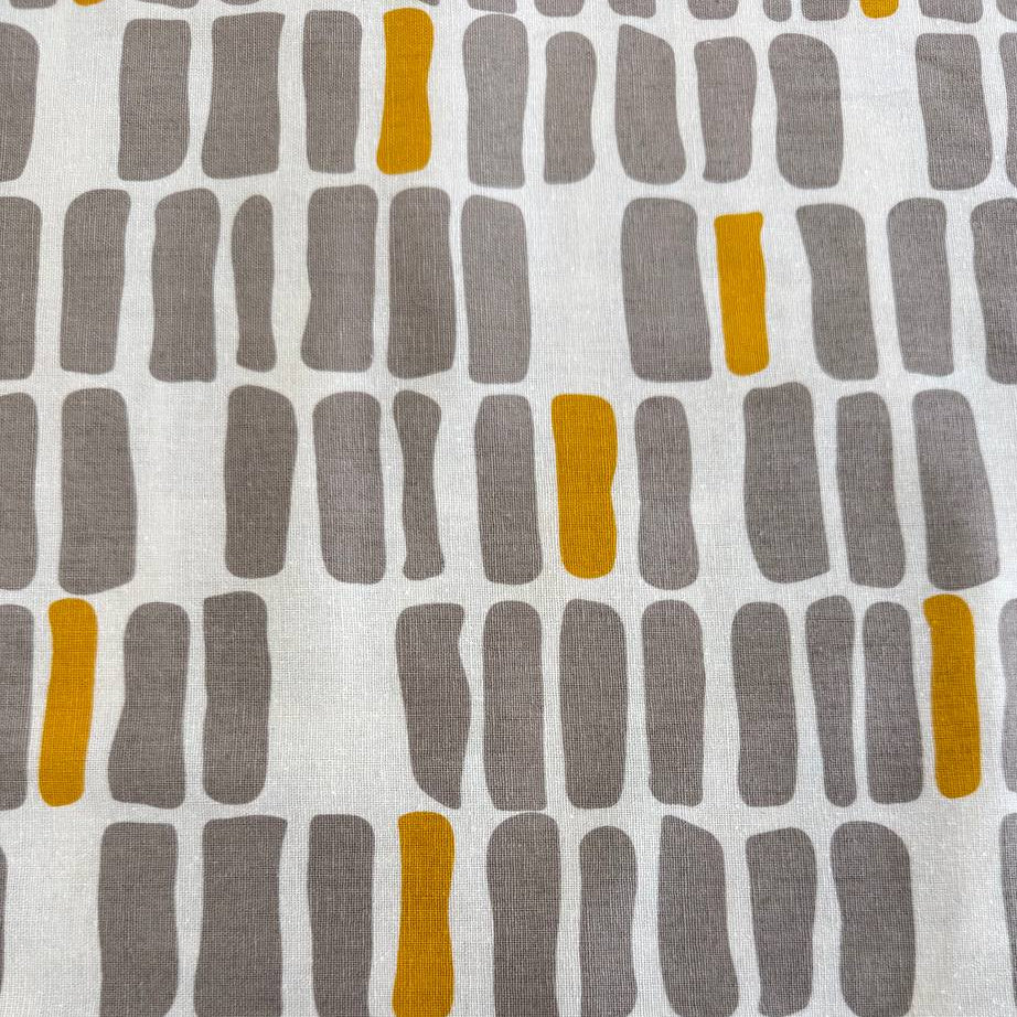 Zen Chic Urban Whisper Mochi Linen geometric fabric in blue navy and ivory grey colourways