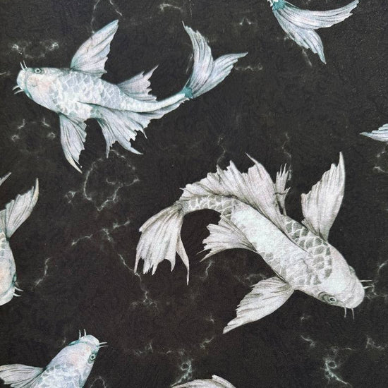 Stof Fabrics koi fish cotton fabric black background