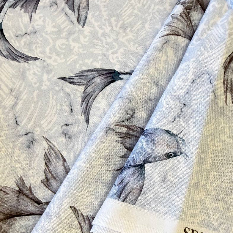 Stof Fabrics koi fish cotton fabric grey background