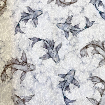 Stof Fabrics koi fish cotton fabric grey background