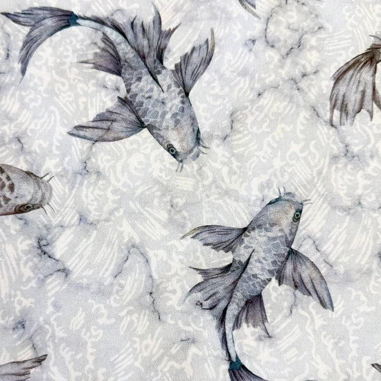 Stof Fabrics koi fish cotton fabric grey background