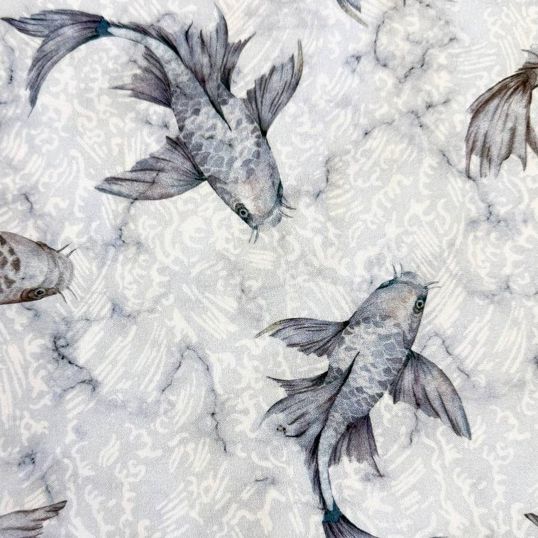 Stof Fabrics koi fish cotton fabric grey background