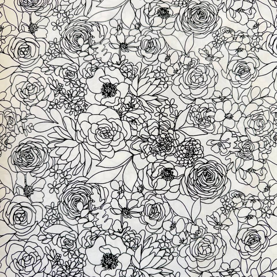 True to Hue by Alli K Design for Moda black and white floral line art fabric in two colors.