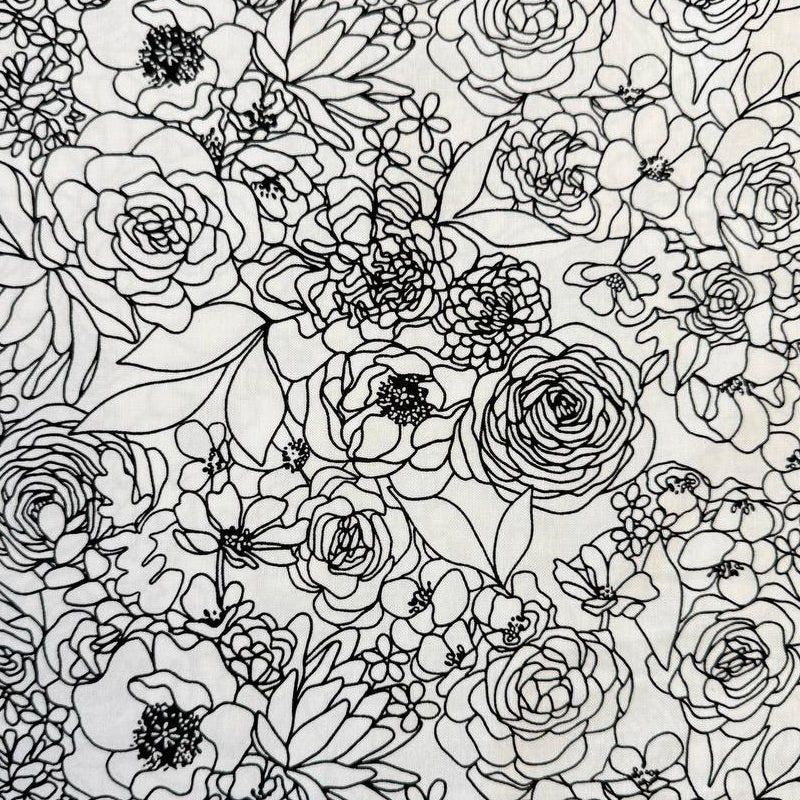 True to Hue by Alli K Design for Moda black and white floral line art fabric in two colors.