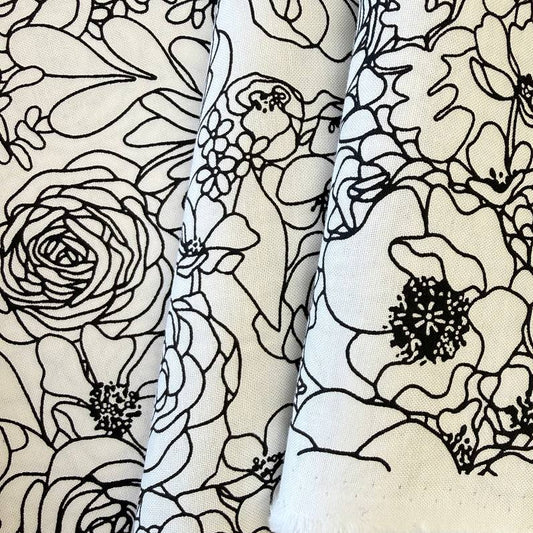 True to Hue by Alli K Design for Moda black and white floral line art fabric in two colors.