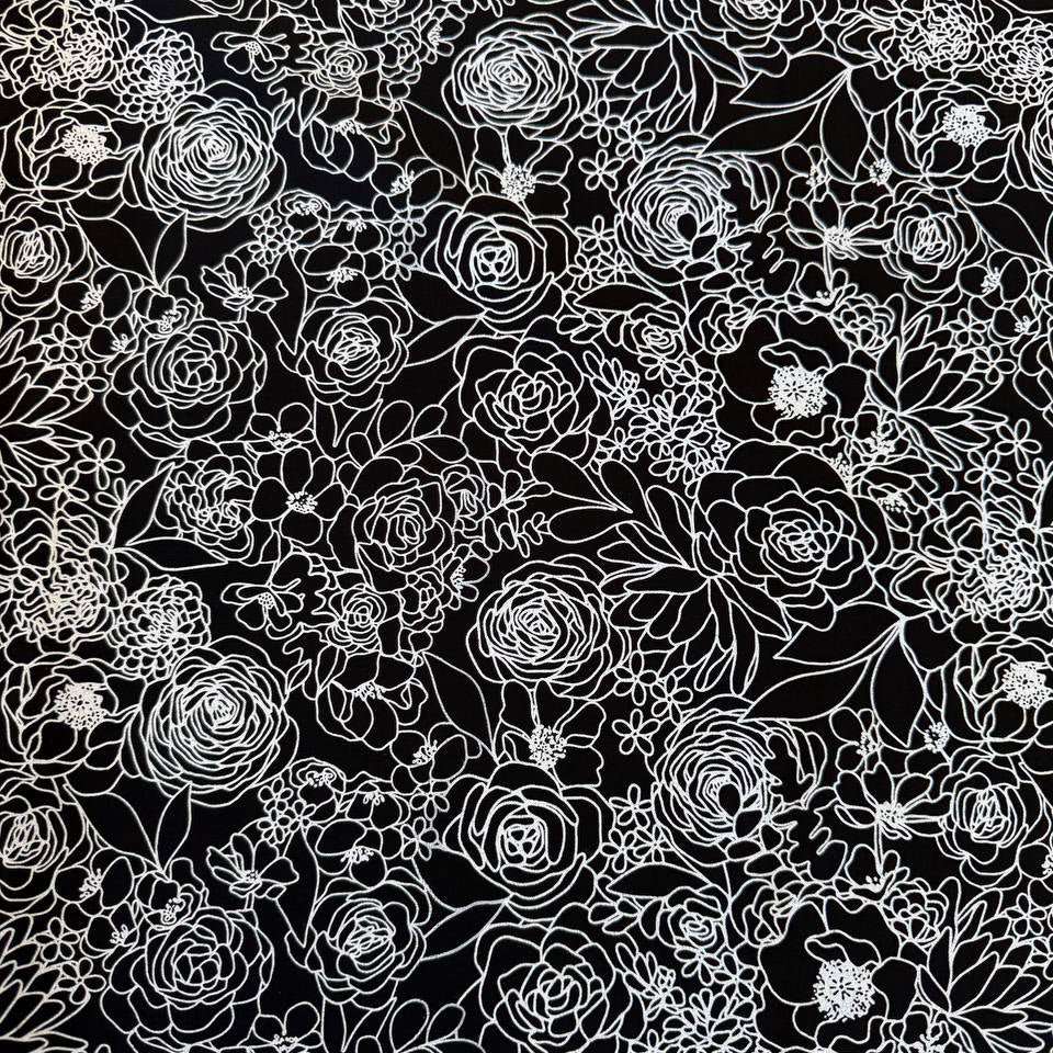 True to Hue by Alli K Design for Moda black and white floral line art fabric in two colors.