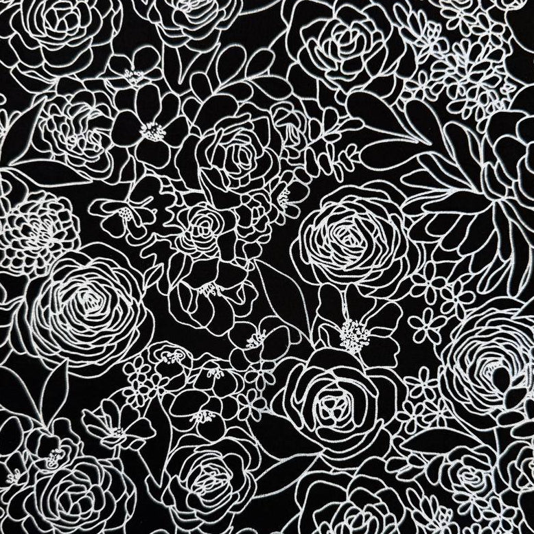 True to Hue by Alli K Design for Moda black and white floral line art fabric in two colors.