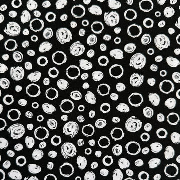 Black and white cotton fabric with abstract scribble dot pattern