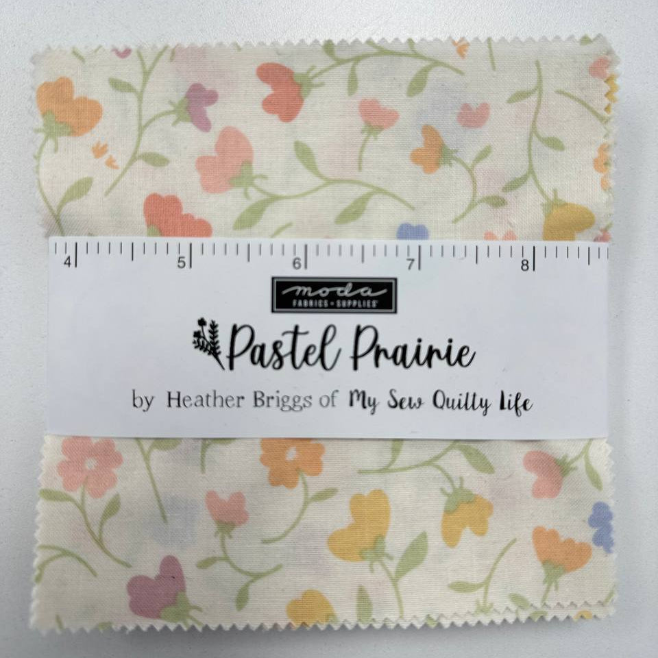 Pastel Prairie charm pack fabric by Moda Fabrics – 5 inch cotton quilting squares by Heather Briggs 