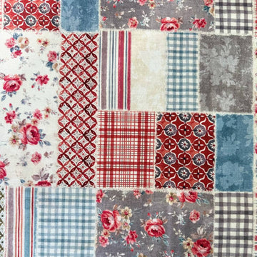 Essential wide backing 108 inch cotton fabric with patchwork floral and geometric pattern