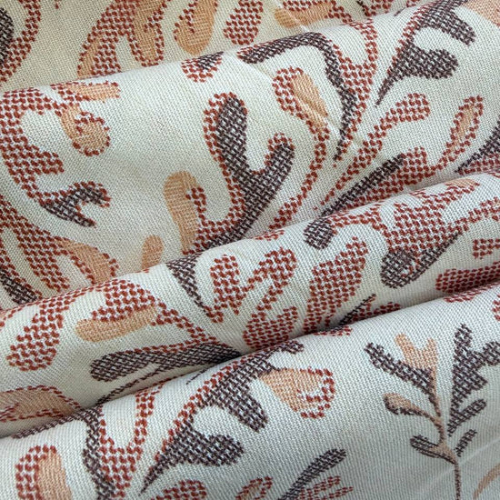 Decorative gobelene fabric with beige and brown woven pattern 