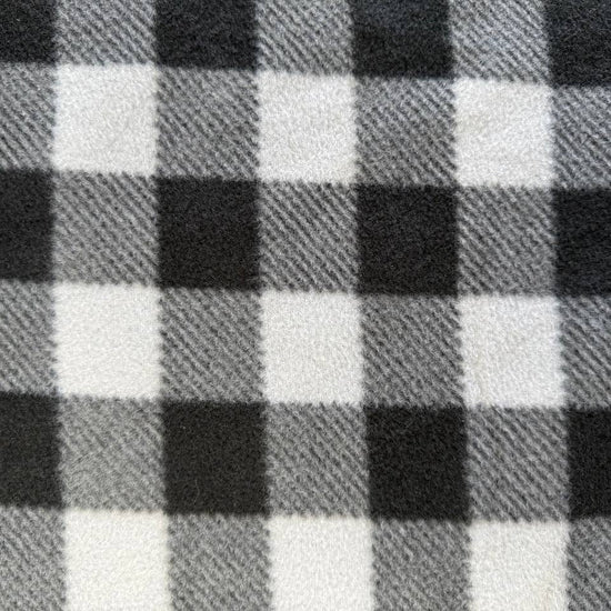 Grey buffalo plaid stripe polar fleece fabric with soft brushed texture 