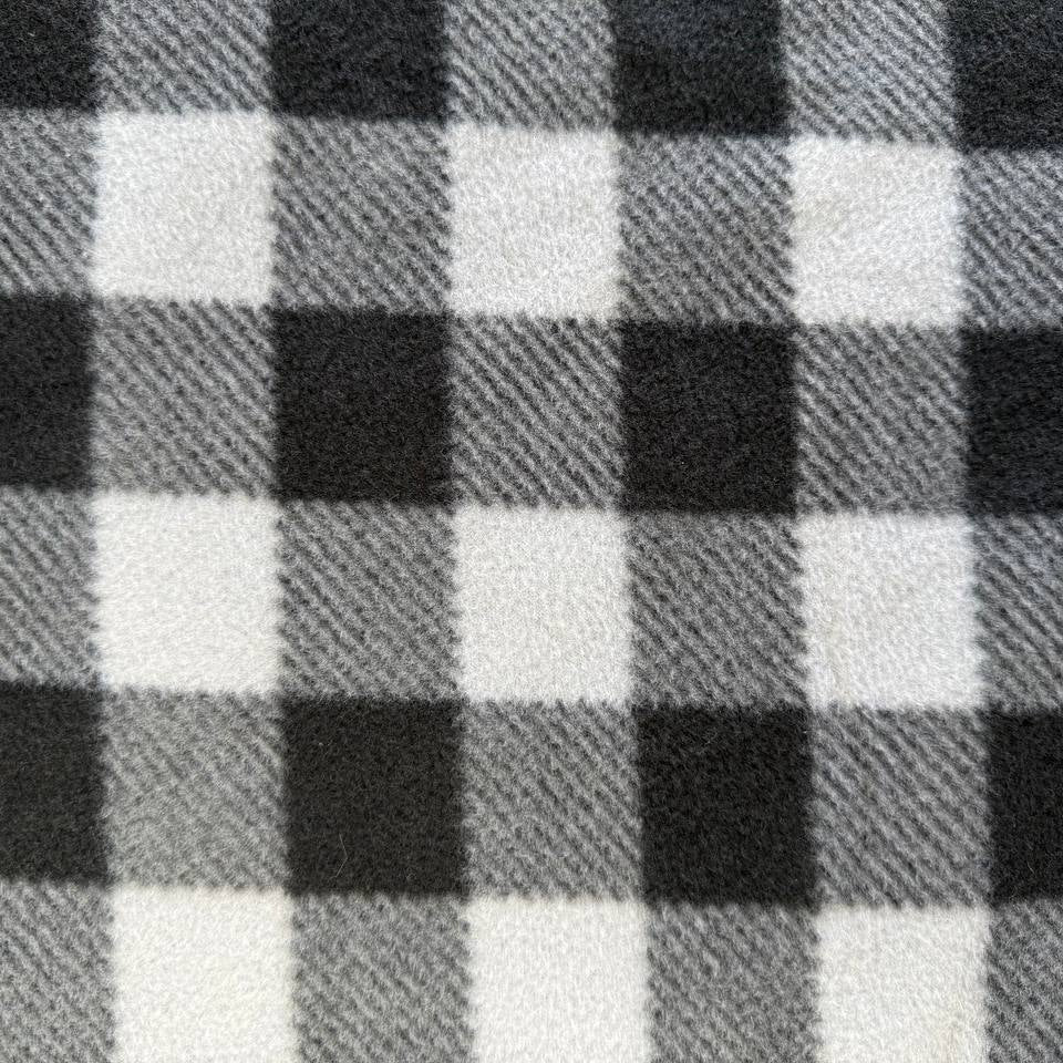 Grey buffalo plaid stripe polar fleece fabric with soft brushed texture 
