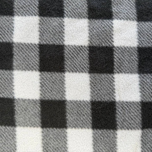 Grey buffalo plaid stripe polar fleece fabric with soft brushed texture 