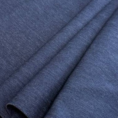 Classic blue stretch denim fabric with smooth woven texture