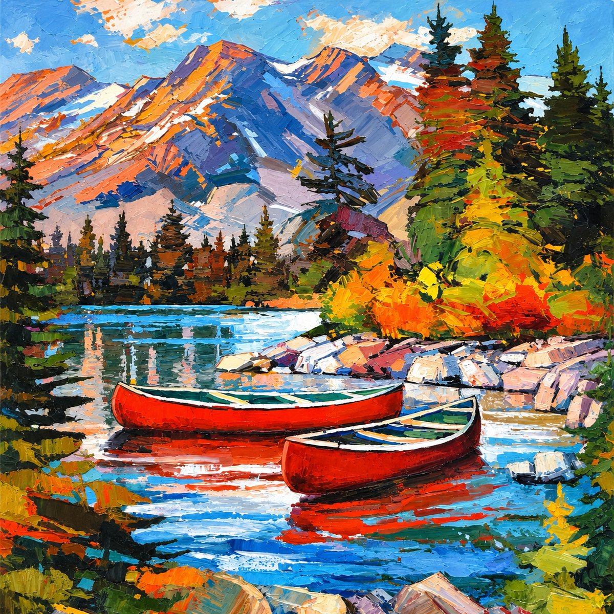 Canoe Lake Panel, Canoe Fabric, Red Canoe Fabric, Mountain Fabric, Lake Fabric, Canadian Nature Fabric, Landscape Fabric, Nature Panel, Cotton Panel, 100% Cotton, Quilting Cotton, Cabin Fabric, Outdoor Fabric, Quilt Panel