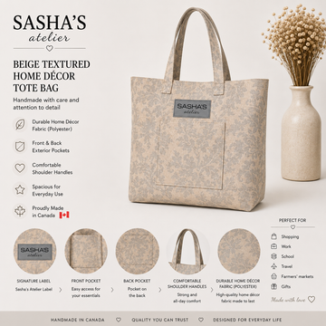Beige Textured Home Décor Tote Bag - Handmade in Canada