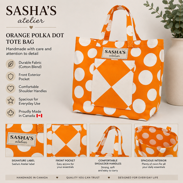 Orange Polka Dot Tote Bag – Handmade in Canada