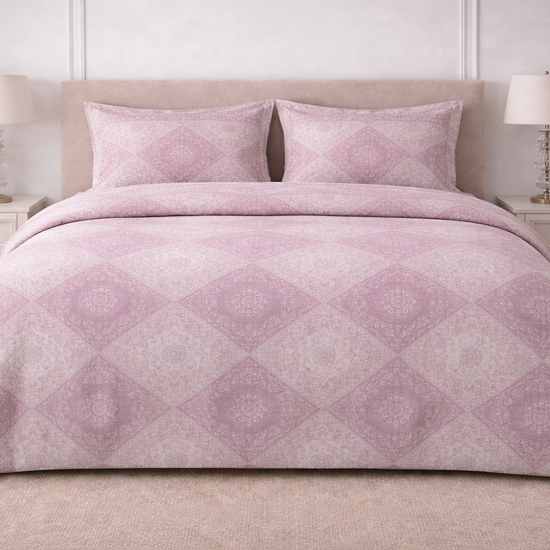 Pink medallion cotton sheeting fabric 108 wide soft pink diamond pattern