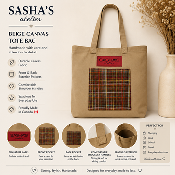 Beige Canvas Tote Bag -  Handmade in Canada