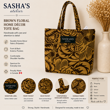Brown Floral Home Décor Tote Bag - Handmade in Canada
