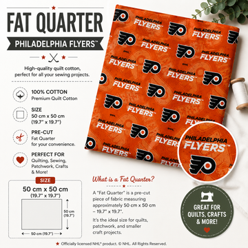 Philadelphia Flyers Fat Quarter quilting cotton fabric, 100% cotton, pre-cut 50 × 50 cm with official NHL team logo