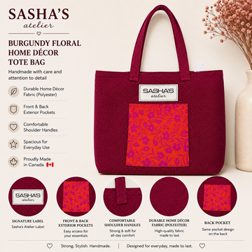 Burgundy Home Décor Tote Bag - Handmade in Canada