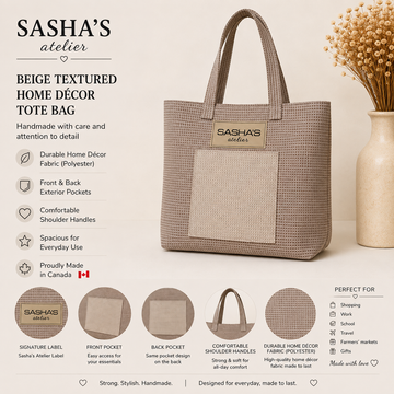 Beige Textured Home Décor Tote Bag - Handmade in Canada
