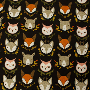 Woodland Wonder cotton fabric black with woodland animals by Gingiber for Moda 