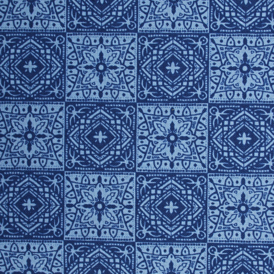 deep blue cotton fabric with tonal tile pattern EM LDV Tiles 