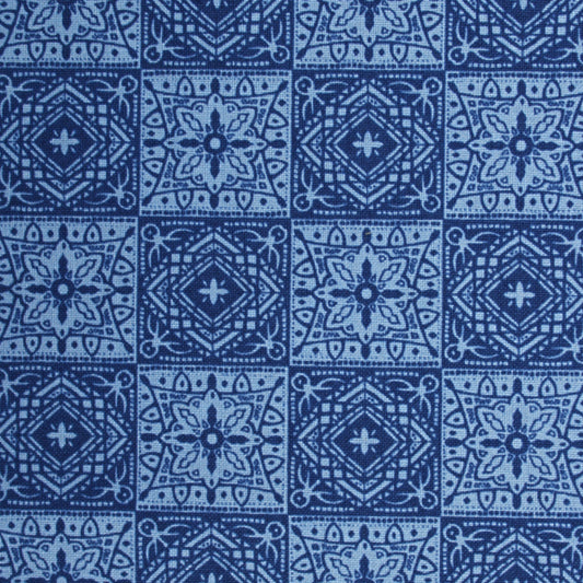 deep blue cotton fabric with tonal tile pattern EM LDV Tiles 