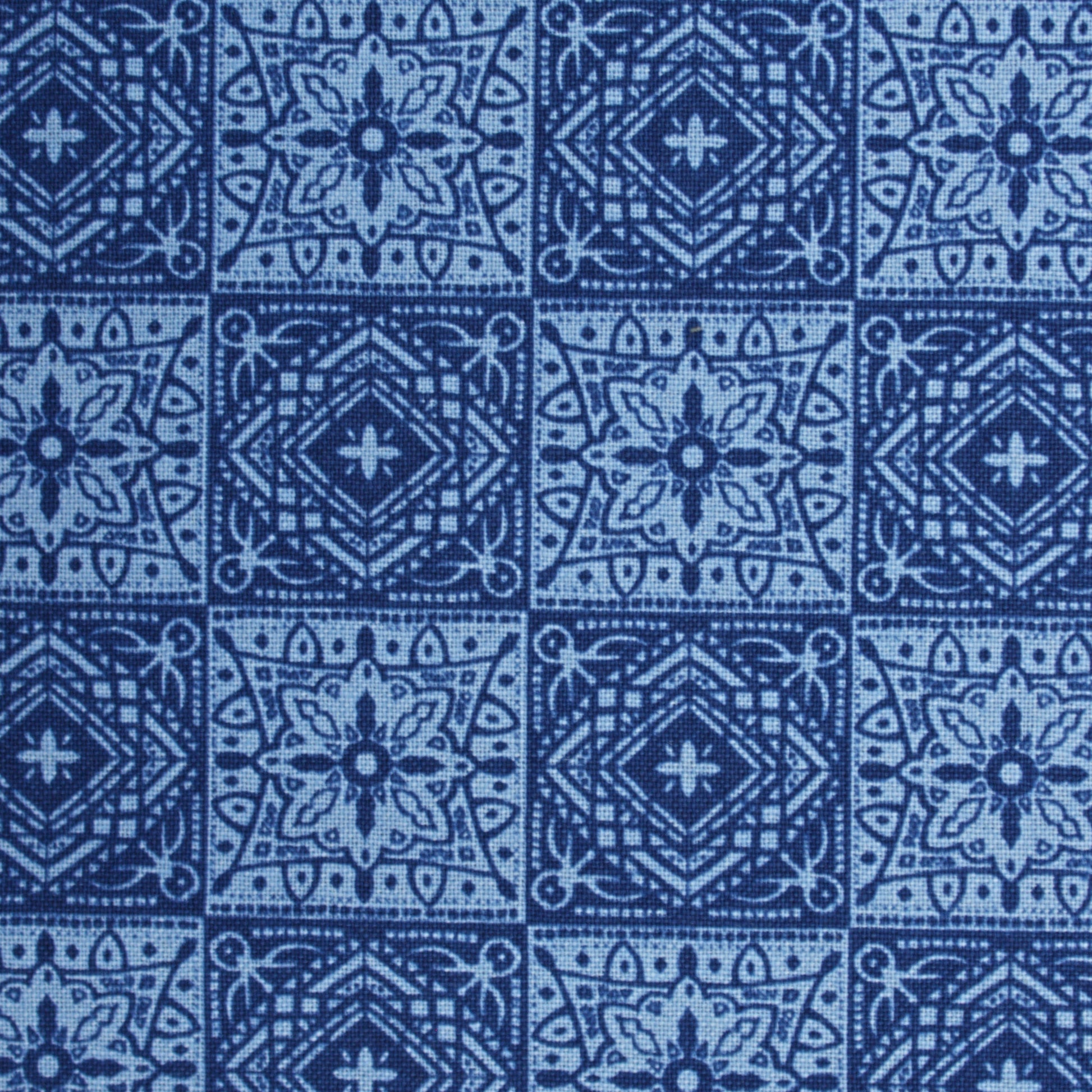 deep blue cotton fabric with tonal tile pattern EM LDV Tiles 