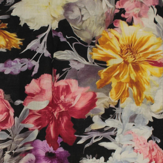 This digital printed linen fabric features a crisp, natural texture with excellent breathability and a structured yet comfortable feel.