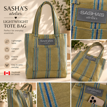 Olive & Blue Striped Lightweight Tote Bag – Handmade in Canada