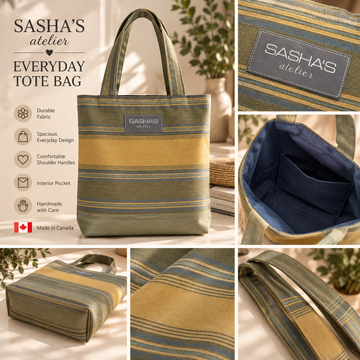 Olive & Mustard Striped Tote Bag – Handmade in Canada