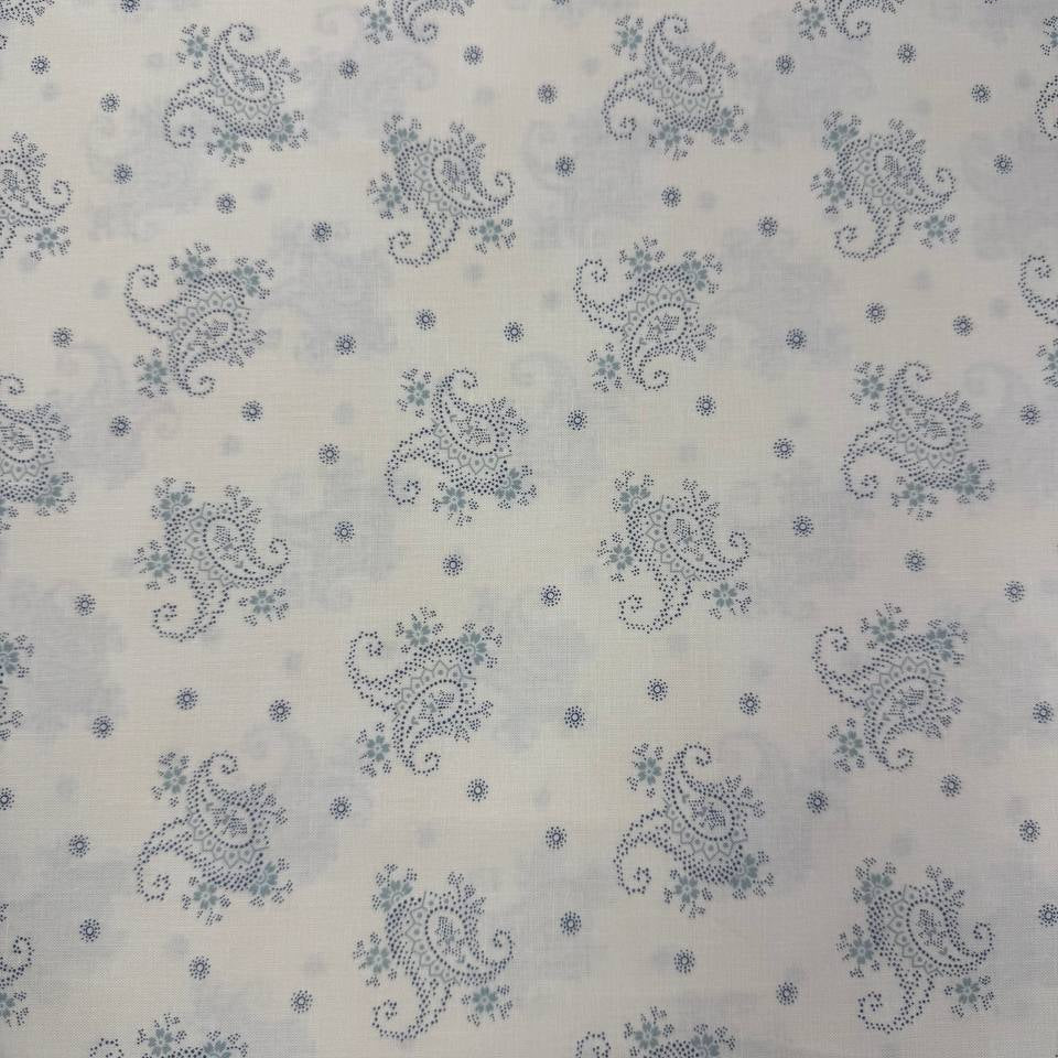 Breathtaking Blues paisley cotton fabric by 3 Sisters for Moda in Porcelain