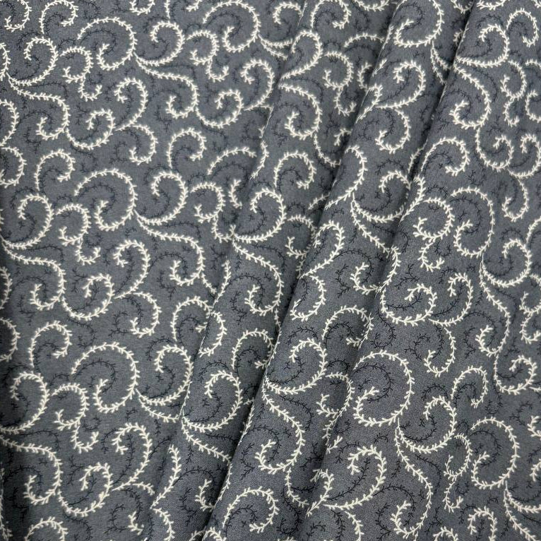 Breathtaking Blues vine swirl 100% cotton fabric by 3 Sisters for Moda, available in Sky and Dusk blue colorways.