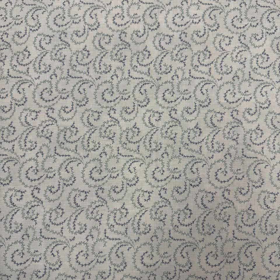 Breathtaking Blues vine swirl 100% cotton fabric by 3 Sisters for Moda, available in Sky and Dusk blue colorways.