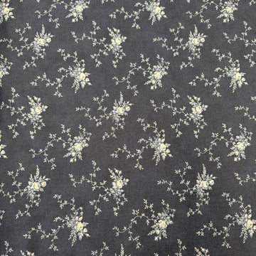 Breathtaking Blues Midnight 100% cotton fabric by 3 Sisters for Moda Fabrics featuring cream floral vine motifs on a deep blue background.