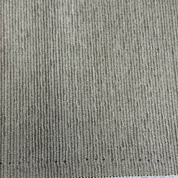 Taupe grey textured upholstery fabric with a raised vertical woven pattern for home décor and furniture projects.