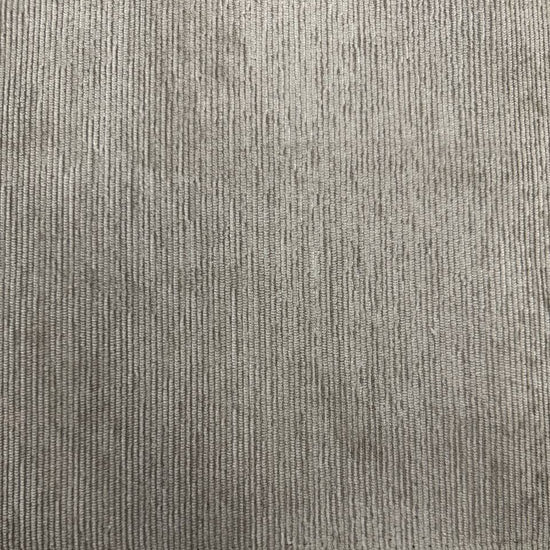 Muted sage green home décor fabric with a fine vertical ribbed texture and subtle grey undertones.
