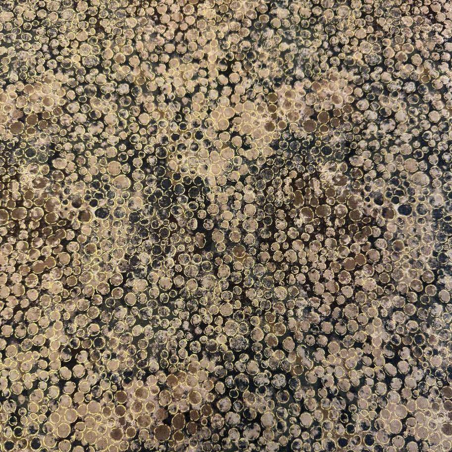 Fabric with an abstract all-over circular bubble pattern in mixed sizes and textured detailing.