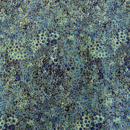 Fabric with an abstract all-over circular bubble pattern in mixed sizes and textured detailing.