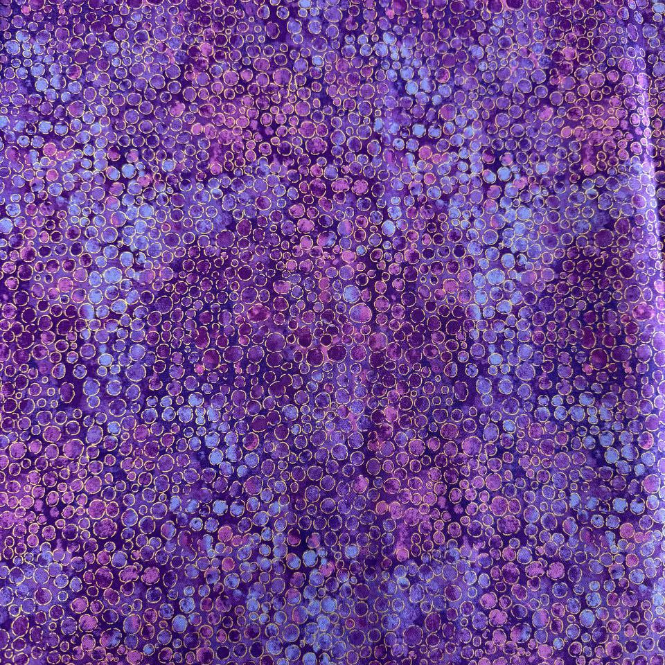 Fabric with an abstract all-over circular bubble pattern in mixed sizes and textured detailing.
