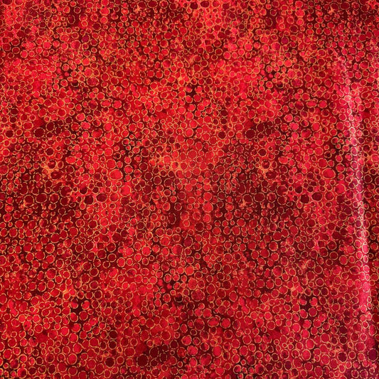 Fabric with an abstract all-over circular bubble pattern in mixed sizes and textured detailing.